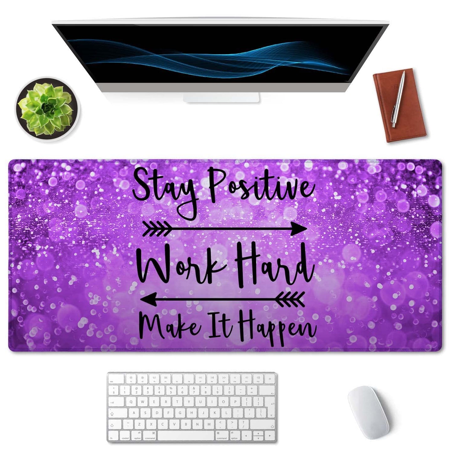 SSOIU Extended Mouse Pad Stay Positive Work Hard and Make It Happen Inspirational Quotes Mousepad