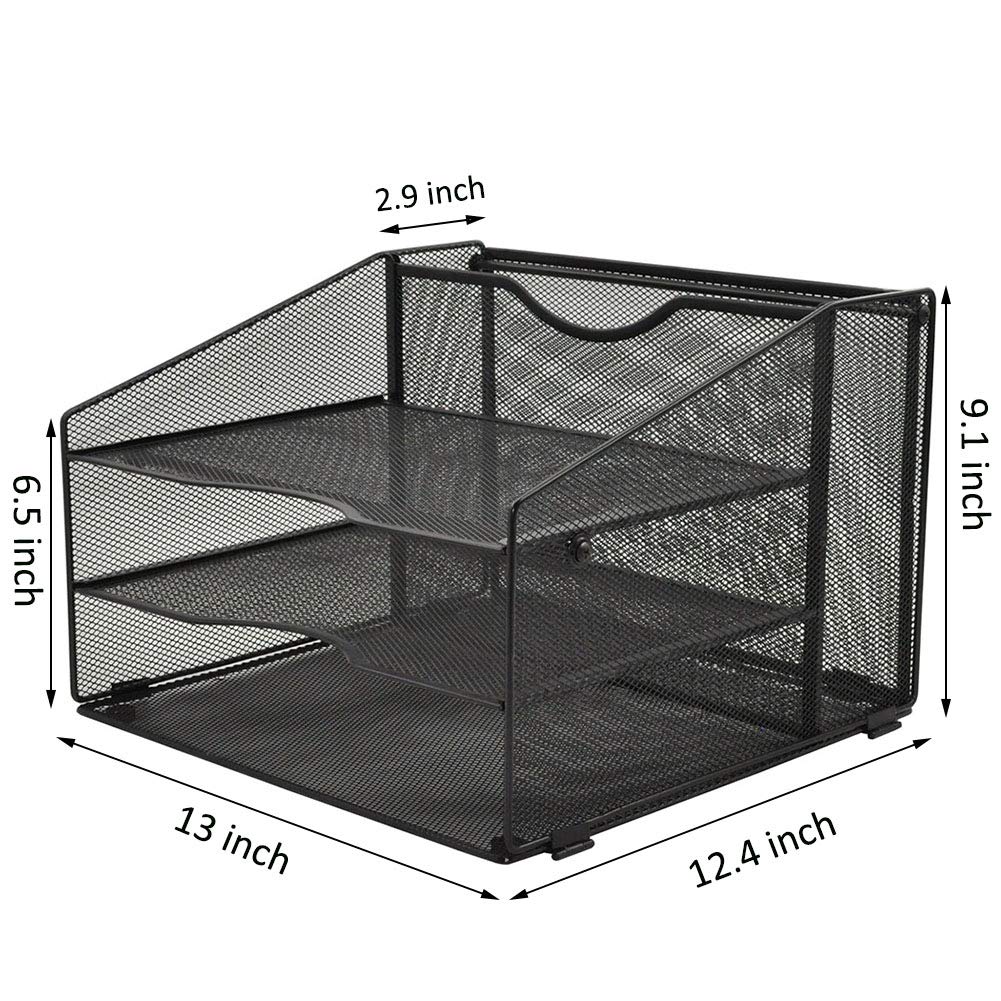 EASEPRES Mesh Desktop File Organizer, Document Mail Desk Folder Holder with 3 Paper Letter Tray and