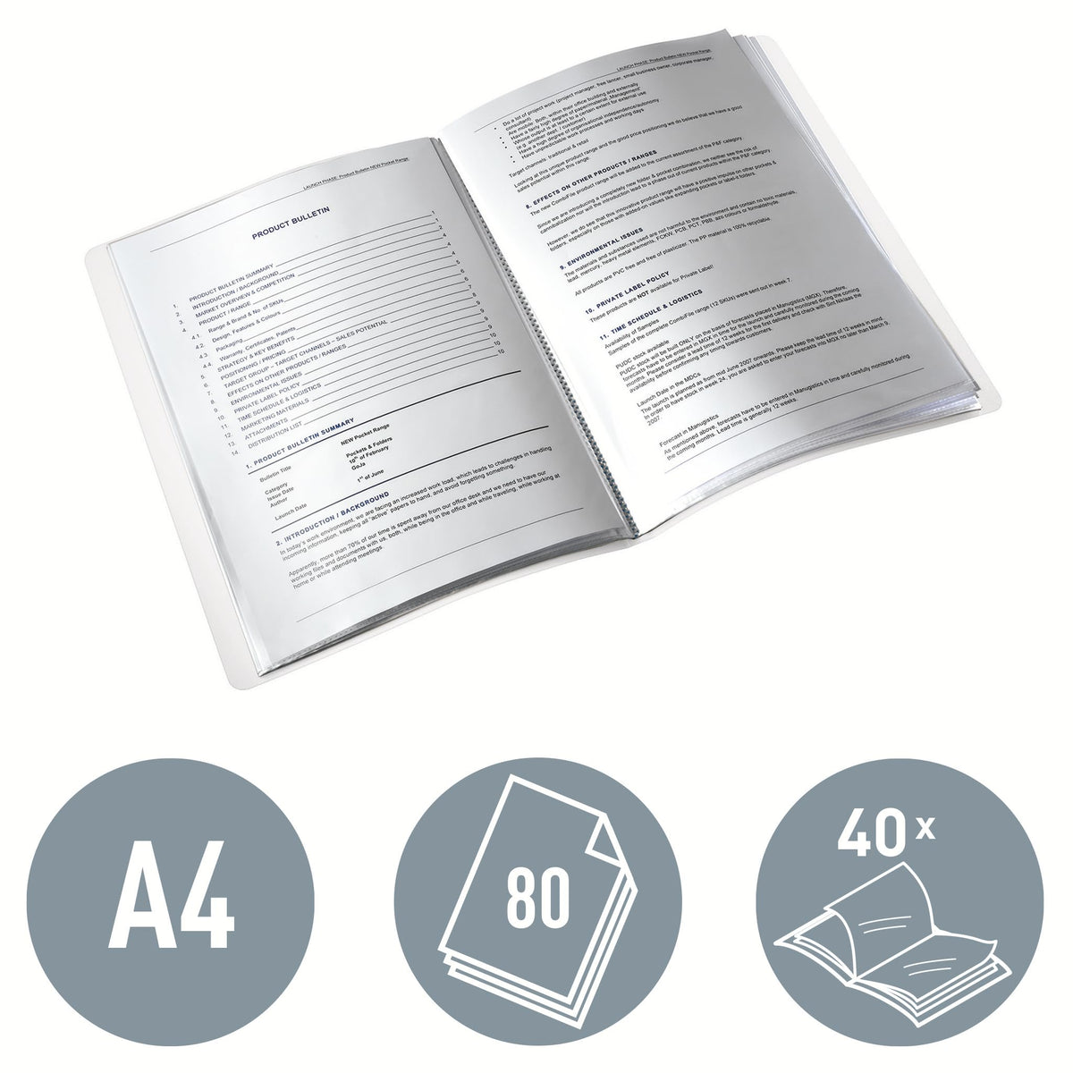 Leitz A4 Display Book, 40 Pockets, 80 Sheet Capacity, Transparent Pockets, Black, Wow Range