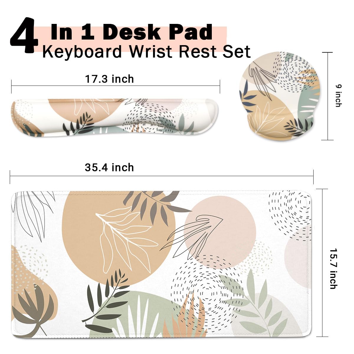 4-in-1 Gaming Mouse Pad Wrist Support Set，Desk Pad + Mouse Pad with Wrist Rest + Keyboard Wrist
