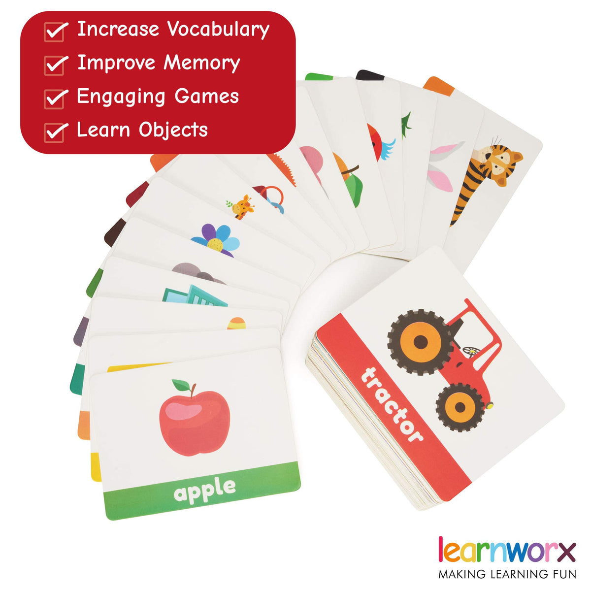LearnWorx 101 Baby Flash Cards for Toddlers 1-3 | Award Winning First Words Toddler Flash Cards |
