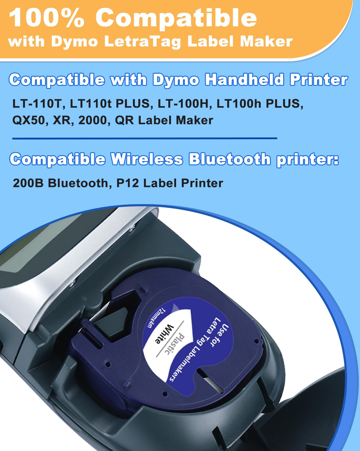 6PK Replace for DYMO Letra Tag Label Maker Refills White Plastic Tape 91331