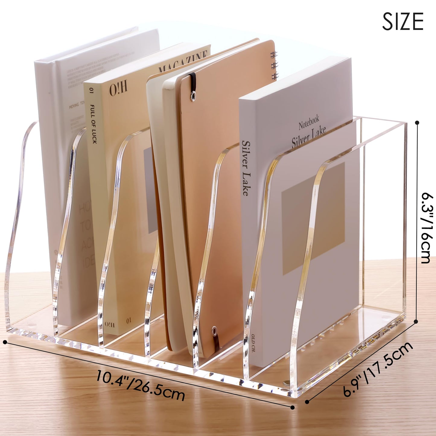SANRUI Clear Acrylic Magazine File Holder, 6-Section Desk Organizer