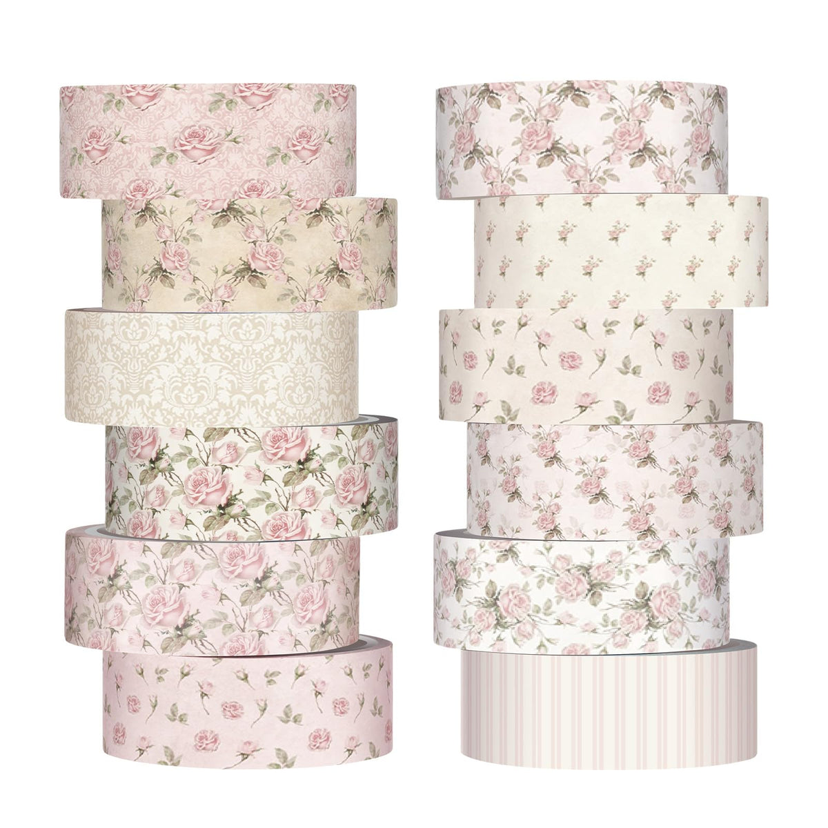 YooNotee 12 Rolls Floral Washi Tape Set,Dusty Pink,Rose