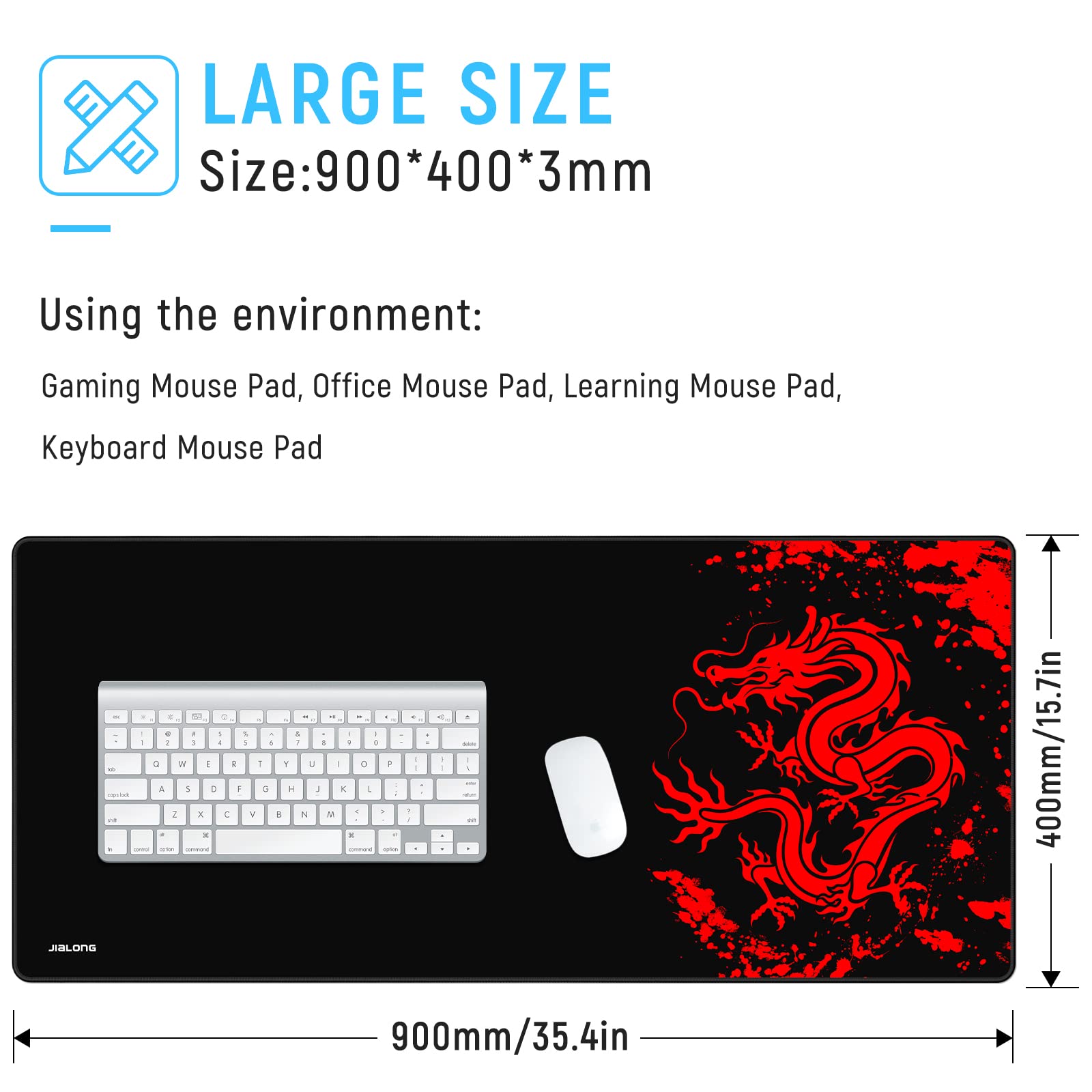 JIALONG Gaming Mouse Pad Large Size 35.4x15.7 inches Extended Desk Mousepad with Personalized