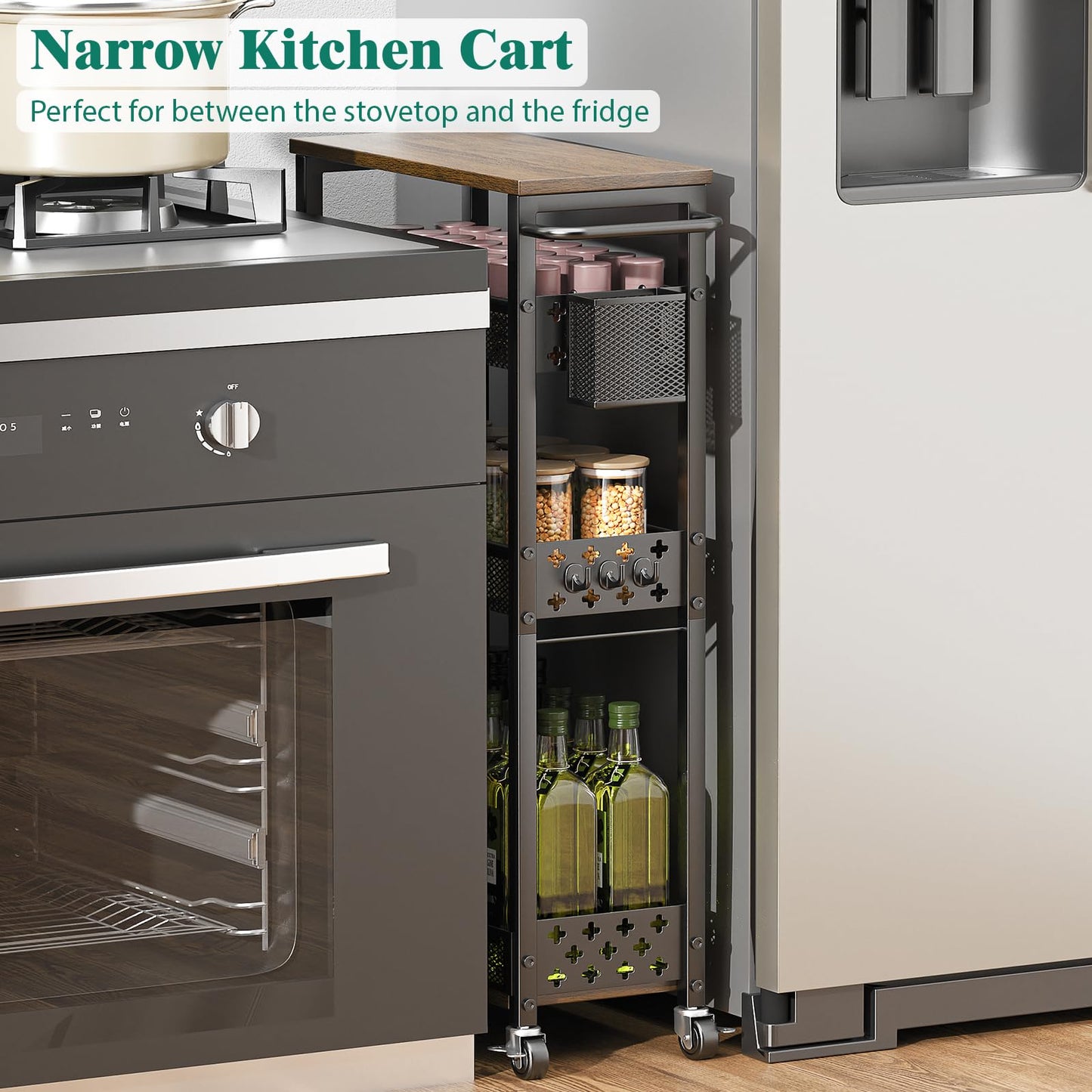 XYZLVSI 4 Tier Slim Storage Cart Laundry Room Organizer for Small Space