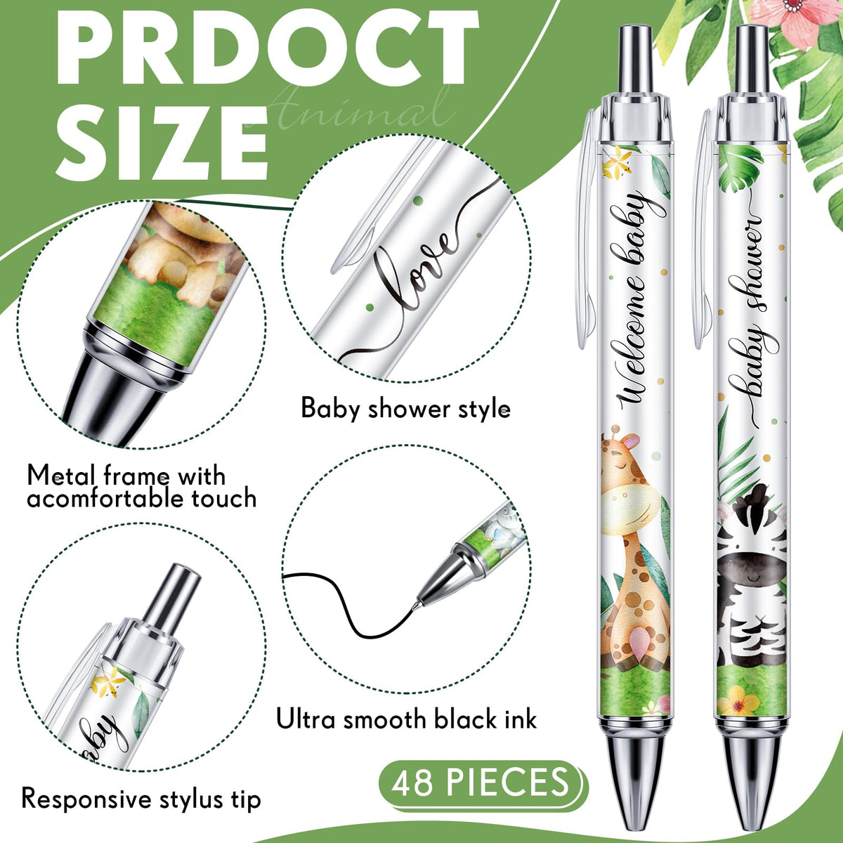 Chuangdi 48 Pcs Baby Shower Pens, Bulk Party Favors for Guests, Retractable Ballpoint Pens Black
