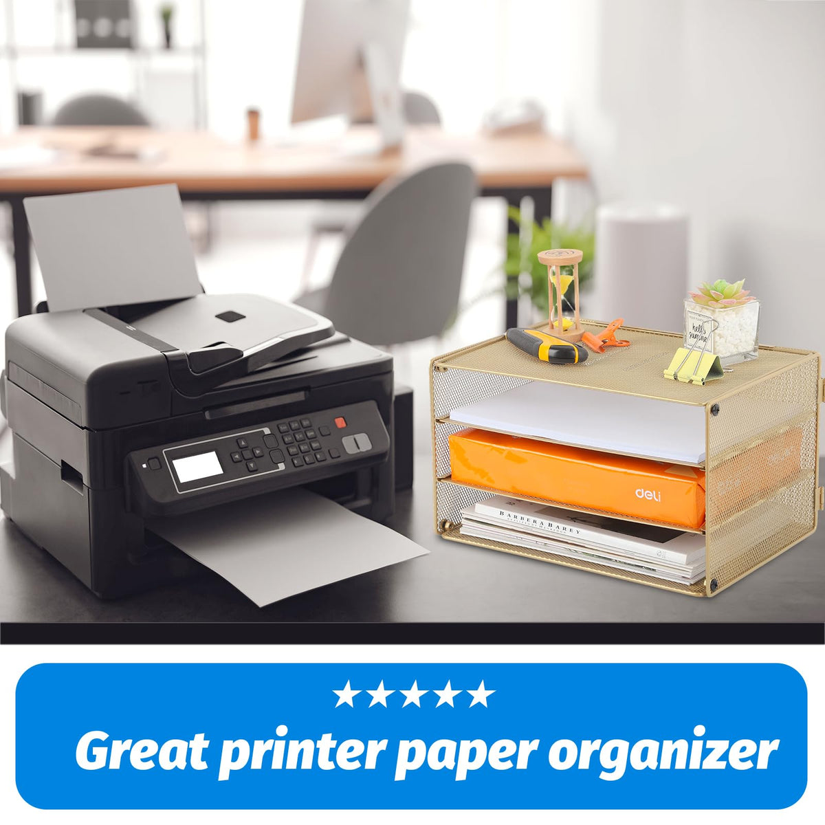 EASEPRES Paper Organizer Tray, 3 Tier Mesh Desk File Organizer Letter Sorter Holder for Home