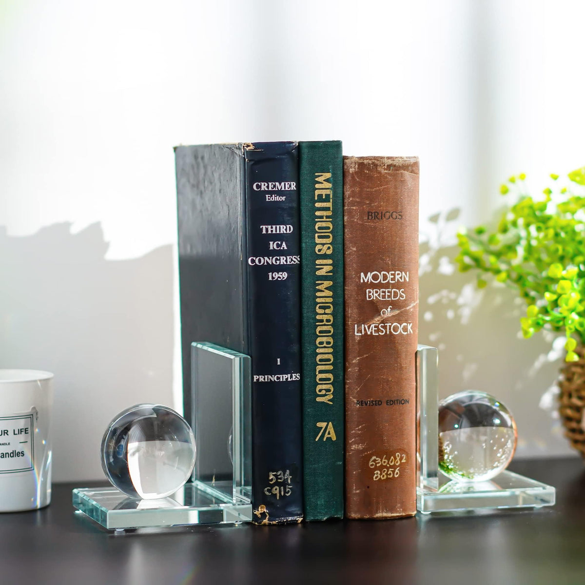 1 Pair Crystal Bookends with Crystal Ball for Heavy Books