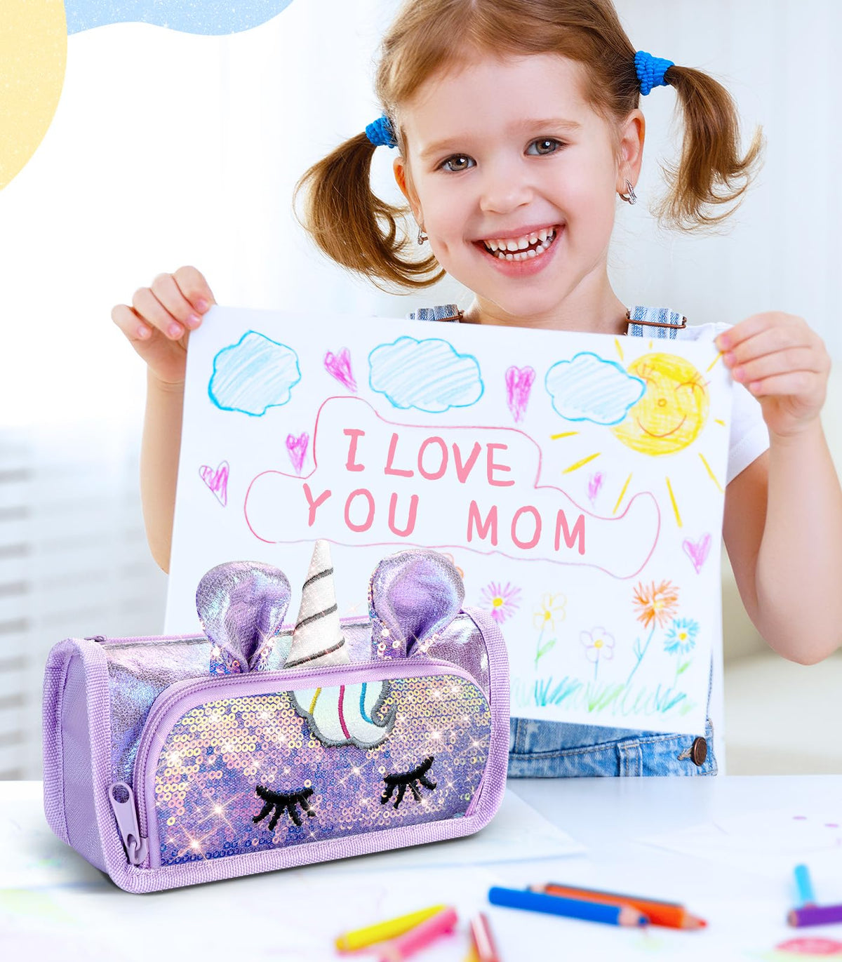 LISEVO Cute Pencil Case, 3D Pencil Pouch for Girls Kids, Sparkly Pencil Bag with Sequins for