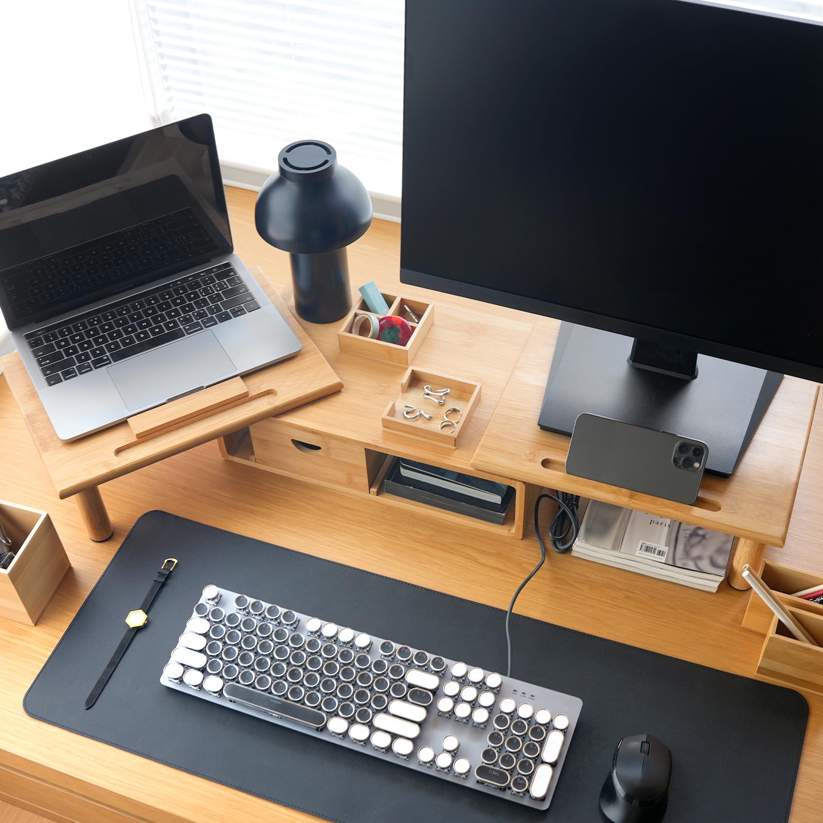 ROCDEER Dual Monitor Stand Riser with Drawer for Desk Laptop