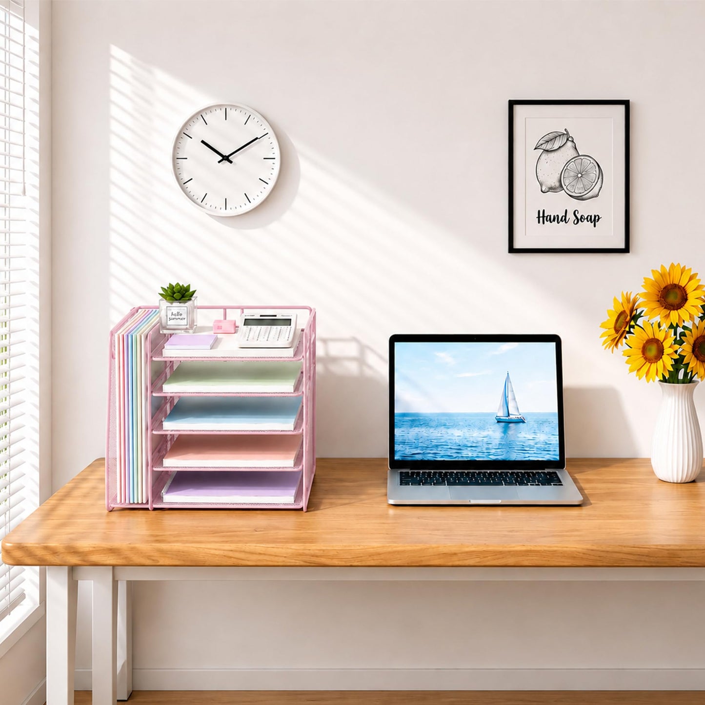 OPNICE Desk Organizer, 5-Tier Paper Organizer Letter Tray, Pink