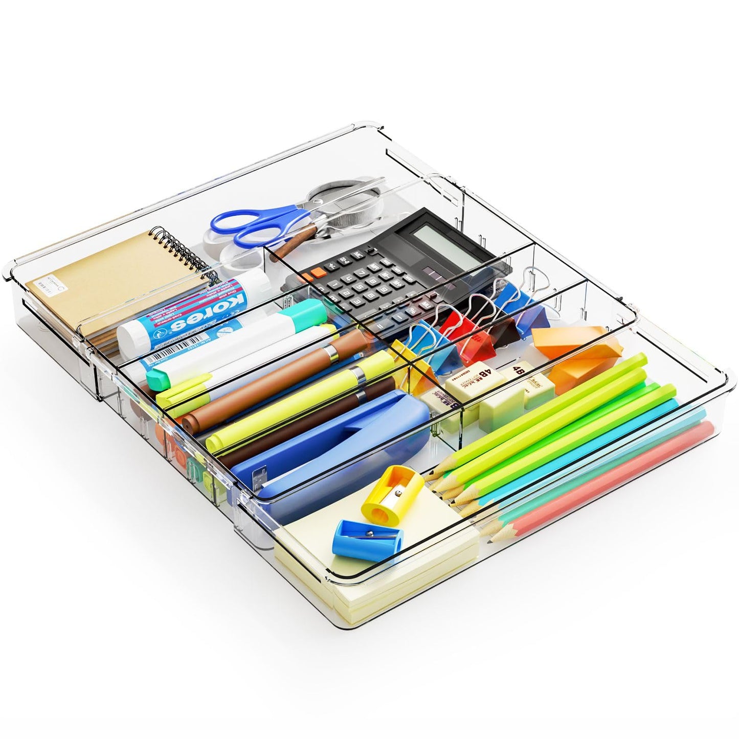 Yieach Expandable Desk Drawer Organizer Tray,1.8 Inch High Junk Drawer Organizer for Kitchen,Clear
