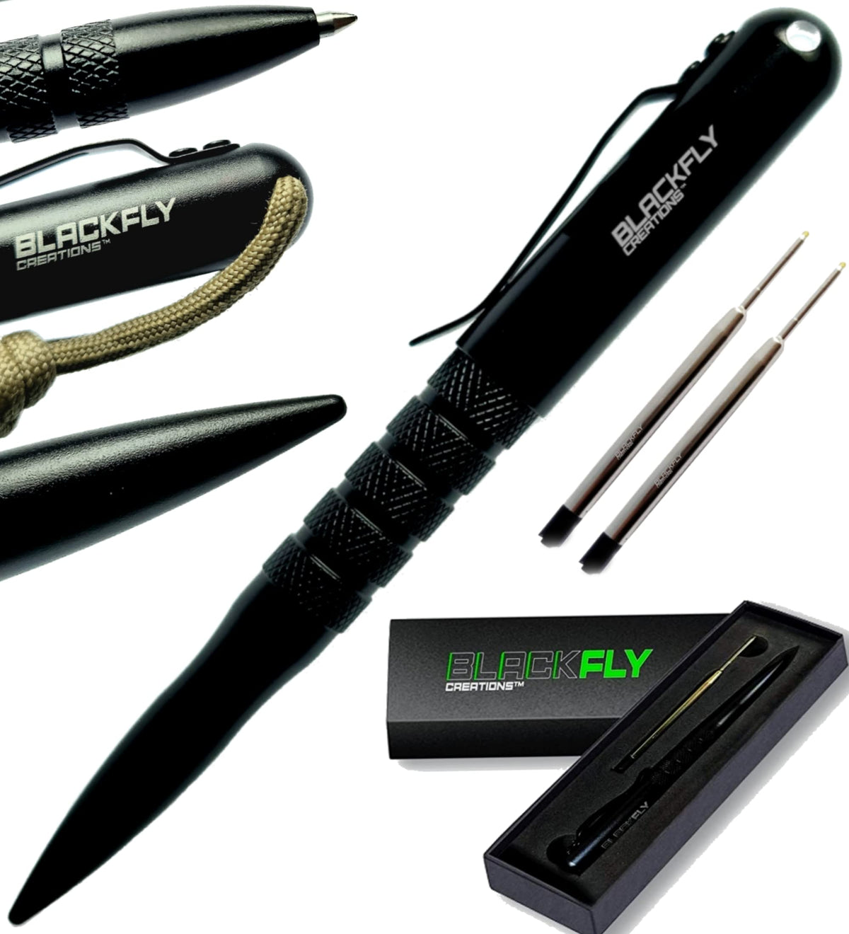Black Fly Professional Tactical Pen EDC Writing Tool, Metal Ballpoint Pens for Men, Women, Police