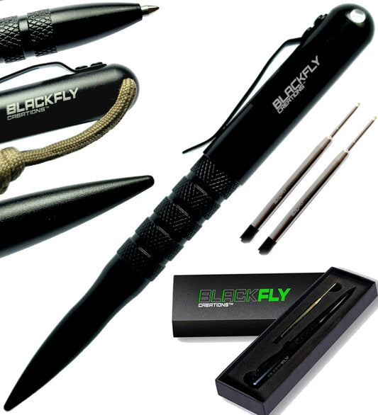 Black Fly Professional Tactical Pen EDC Writing Tool, Metal Ballpoint Pens for Men, Women, Police