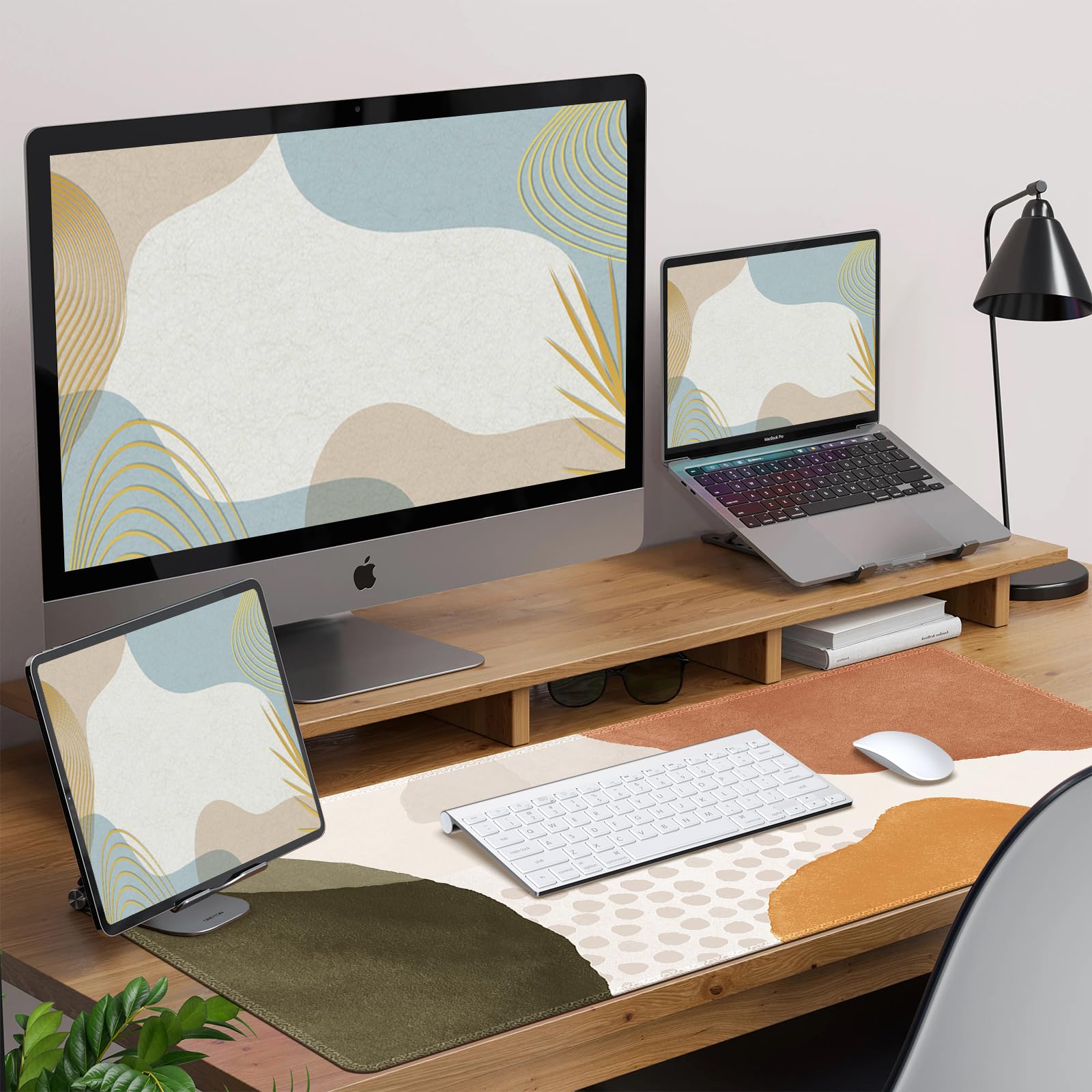 HAOCOO Boho Desk Mat, XL Non-Slip Mouse Pad for Office(Brown& Beige)