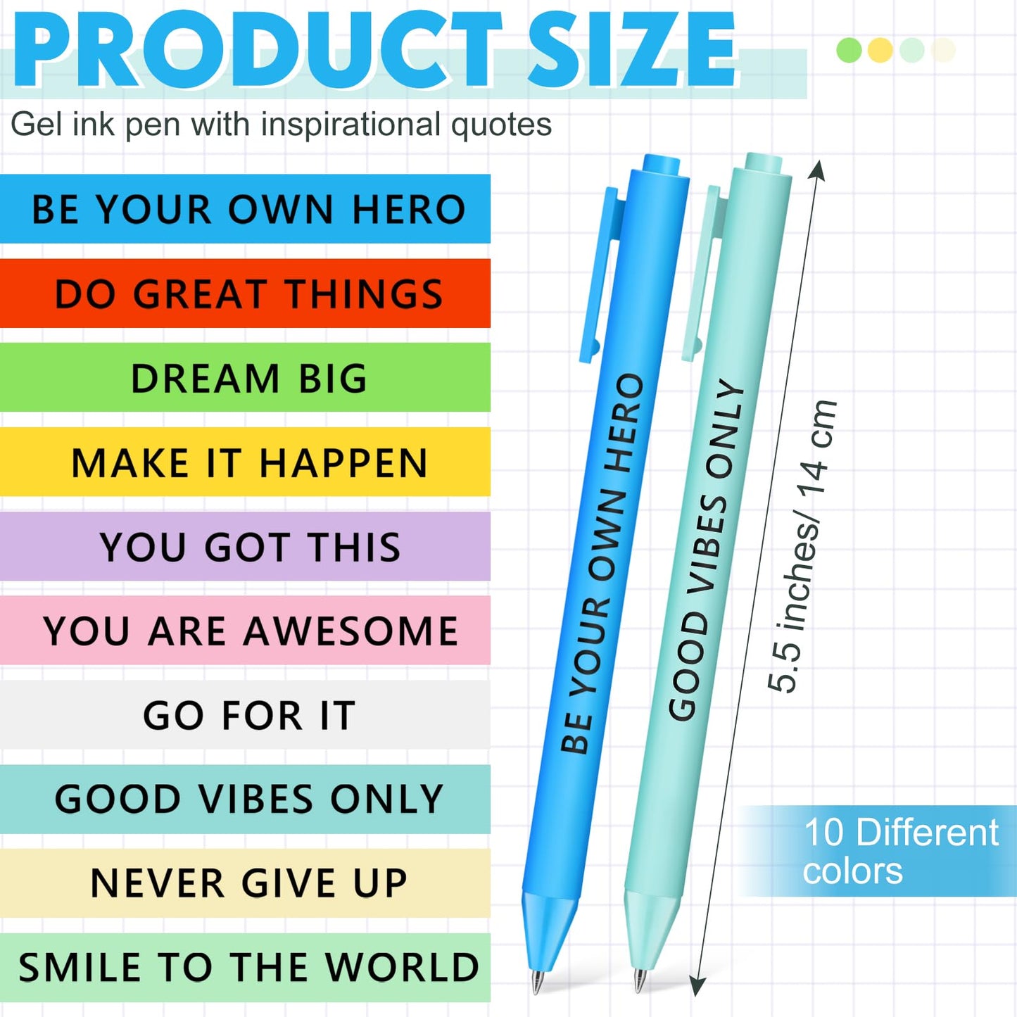Crtiin 50 Pcs Inspirational Pens Bulk Bright Color, Motivational