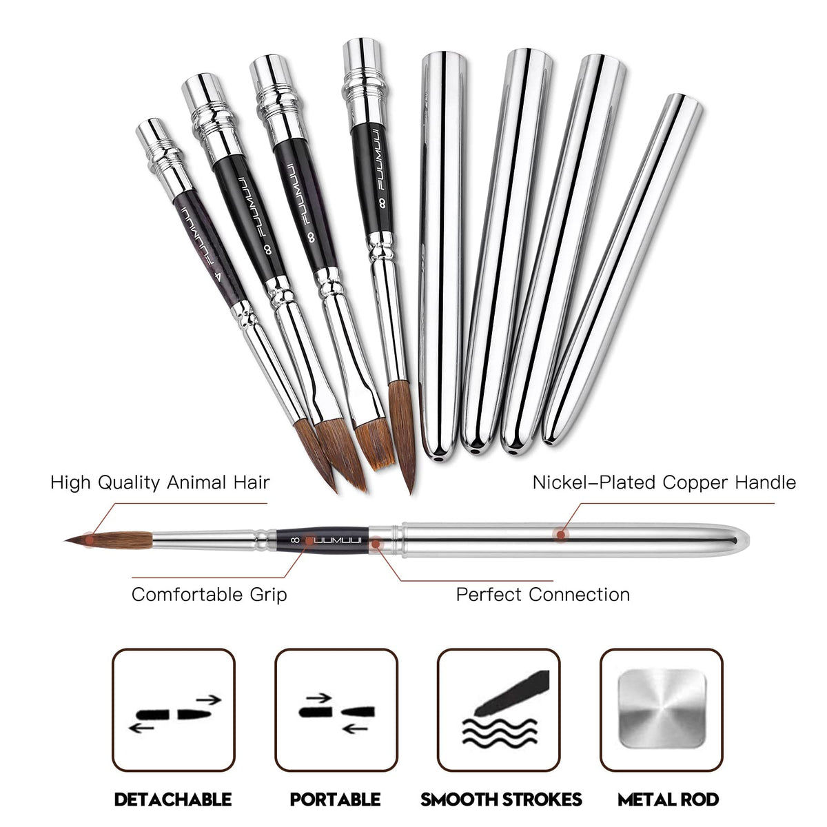 Kolinsky Travel Watercolor Brushes Sable Hair Round 4Pcs