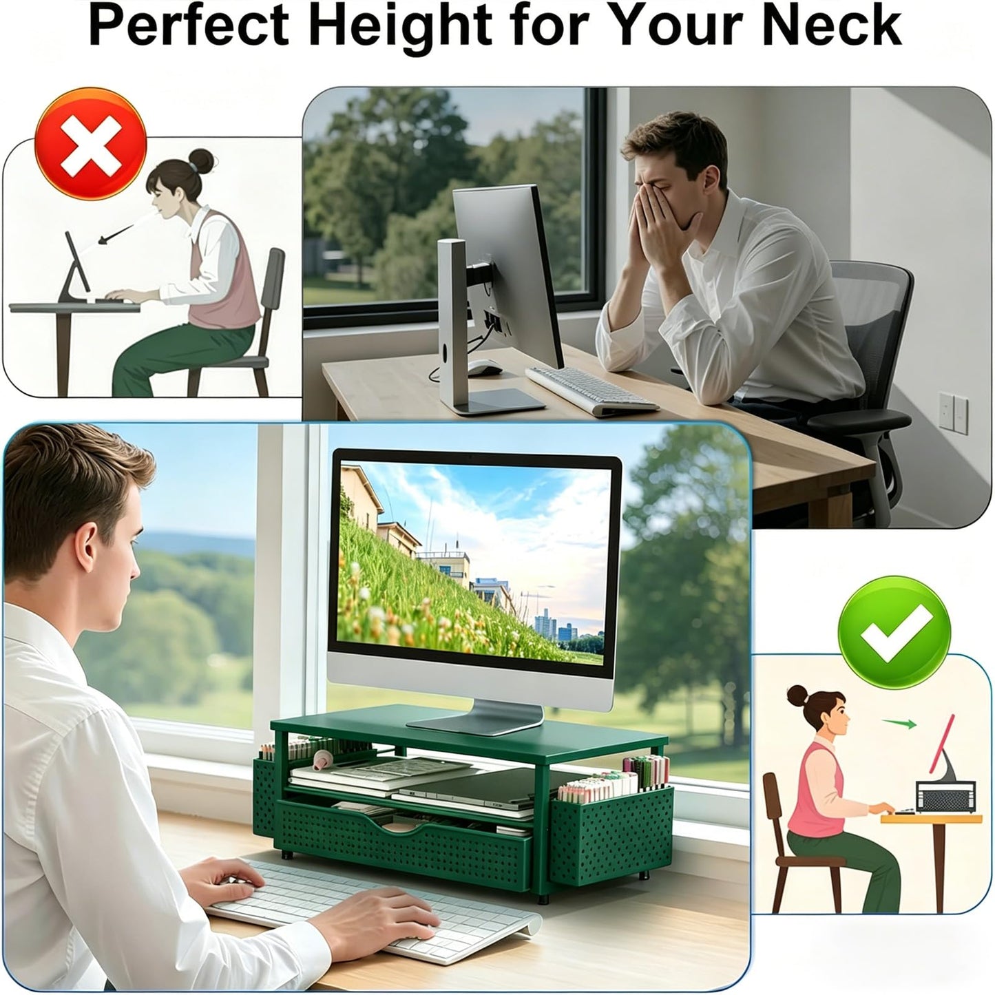 Spacrea Desk Organizers and Accessories, Printer Stand with Storage, Green