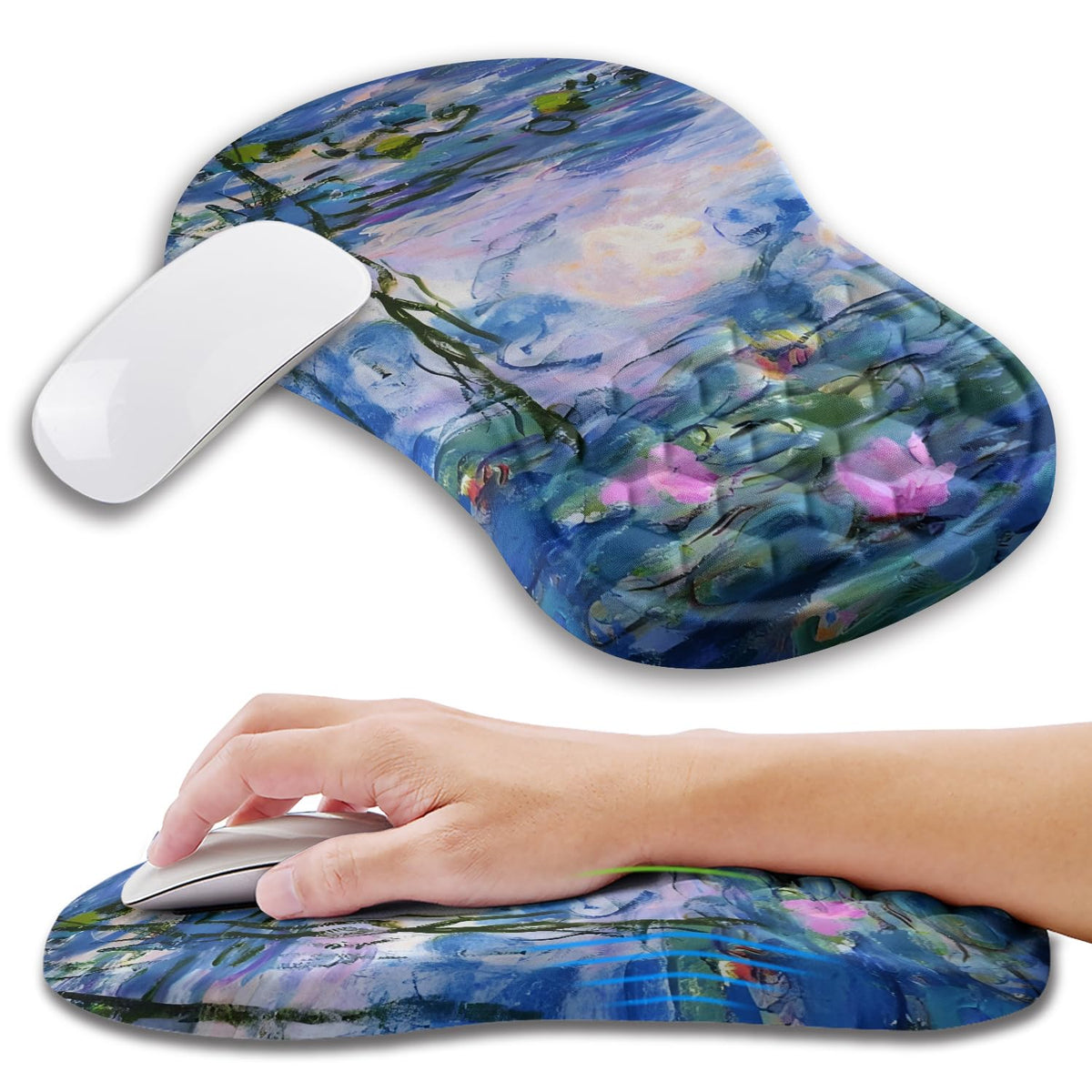 Kuosgm Ergonomic Mouse Pad Wrist Support with Memory Foam Massage Bulge, Carpal Tunnel Pain Relief