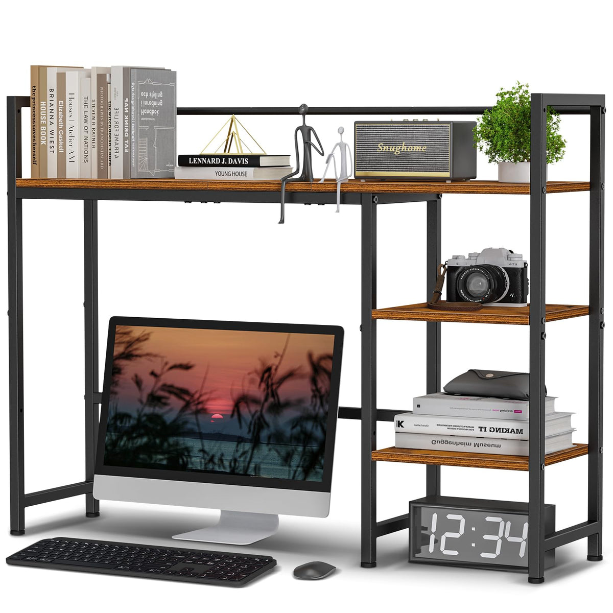 Snughome Desk Shelf, 38.6" Desktop Organizer Shelf, Desk Hutch for Computer Monitor, 4 Tier Desk