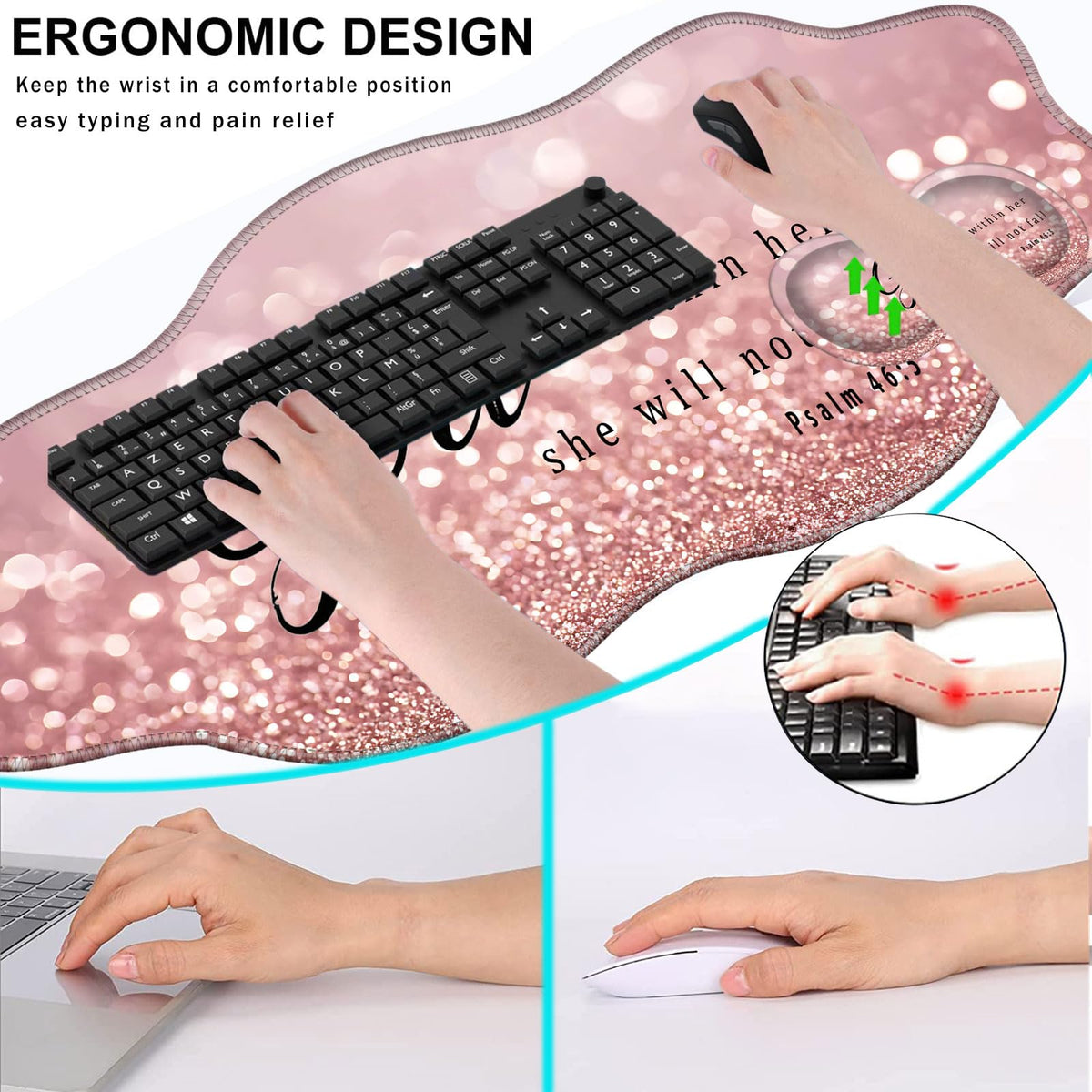 CICPLKSE Mouse Pad with Wrist Support + Desk Mat + Coaster 3 in 1 Set, XXL Large Gaming Mousepad