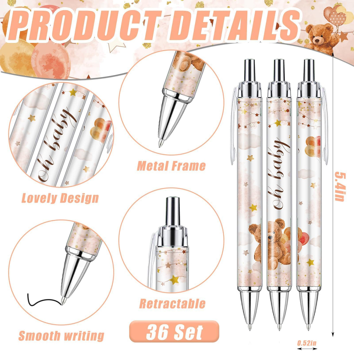 EYNDYN 145 Pieces Baby Shower Favors for Guest Brown Teddy Bear Ballpoint Pens and Keychains Gifts