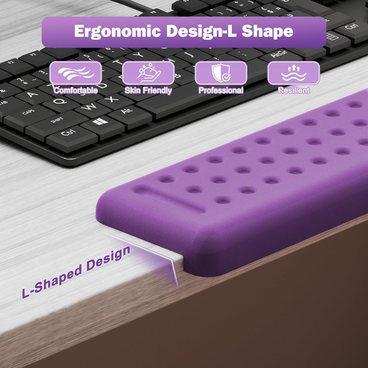 Leolee L-Shaped Desk Long Wrist Rest Elbow 60CM, Purple Arm Rest for Desk