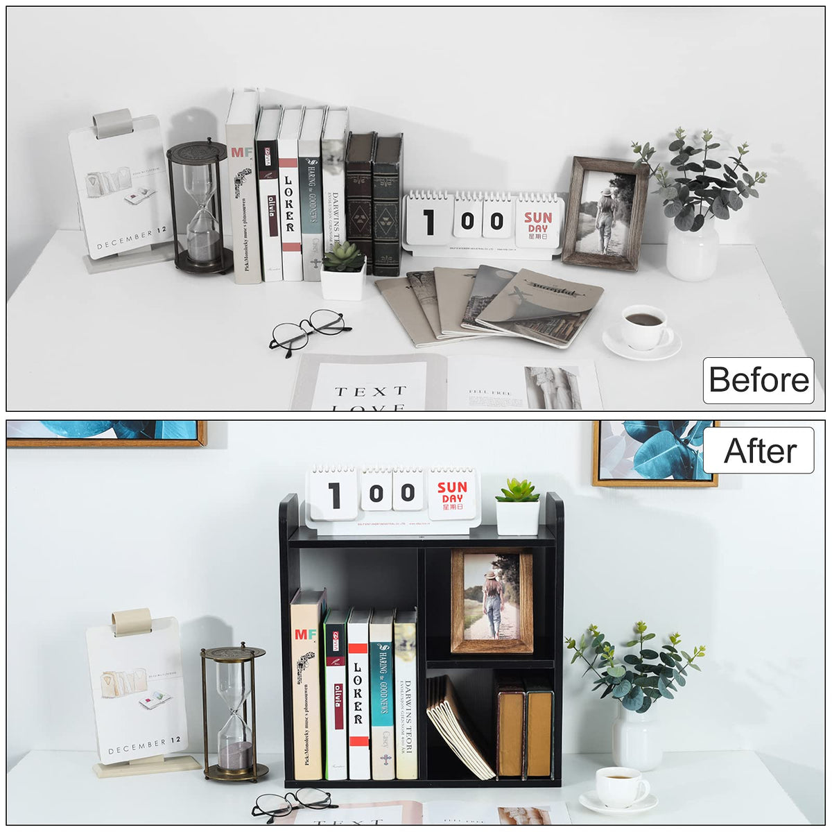 PAG-Mass Desktop Bookshelf Freestanding Wooden Countertop Bookcase Accessories Organizer Display