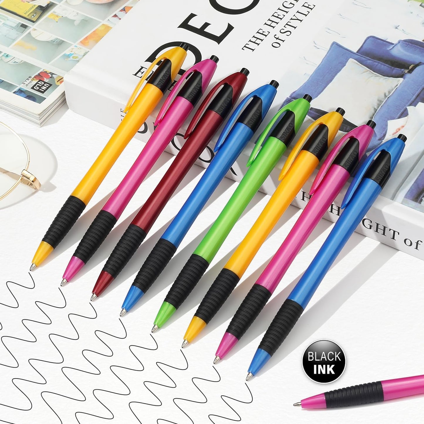Sikao Pens Bulk, 60 Pack Gripped Slimster Ballpoint Pens Black Ink