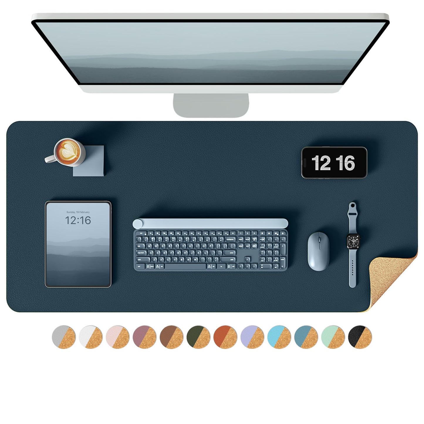 YSAGi Double-Sided Desk Pad, 35.4"x17"Leather Desk Mat, Eco Cork Desk Pad Protector,Large Mouse