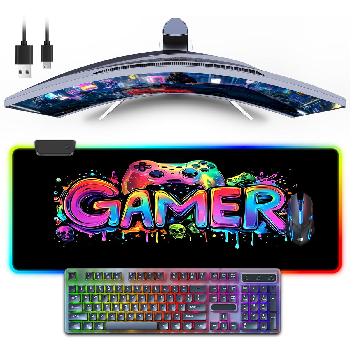 Mouse Pad 31.5 X 11.8 Inches RGB Mouse Mat with 13 Light Modes