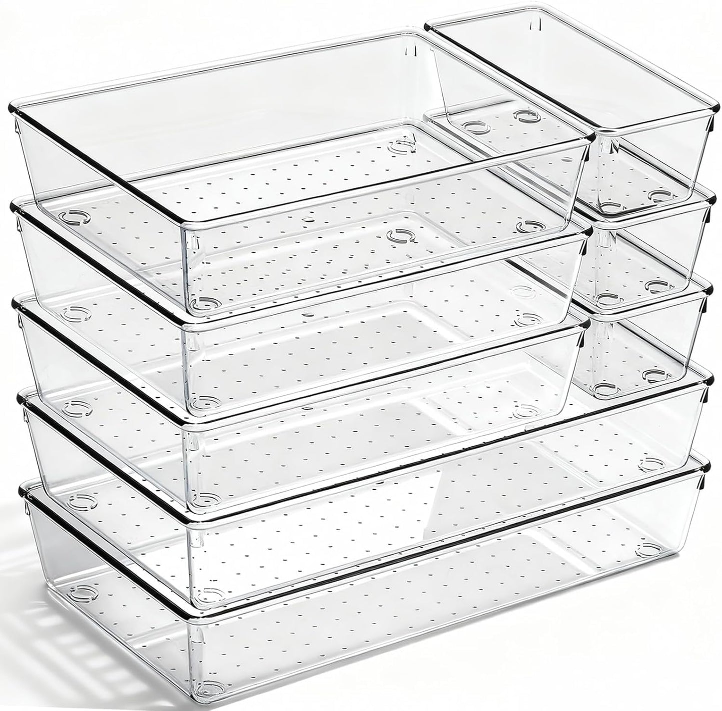 CHOWAY 8 Pack Large Clear Plastic Drawer Organizer Trays, 3 Sizes, Non-Slip