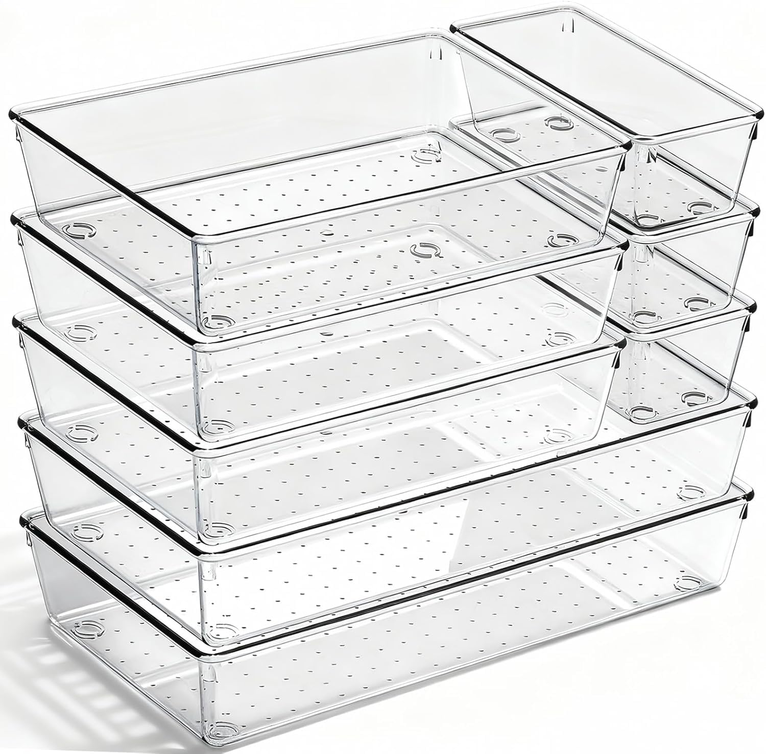 CHOWAY 8 Pack Large Clear Plastic Drawer Organizer Trays, 3 Sizes, Non-Slip
