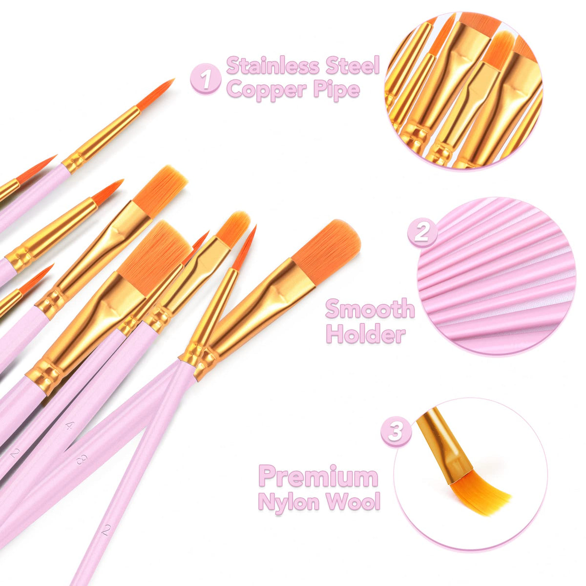 ESRICH 160PCS Pink Paint Brushes, Paint Brush for Acrylic Painting