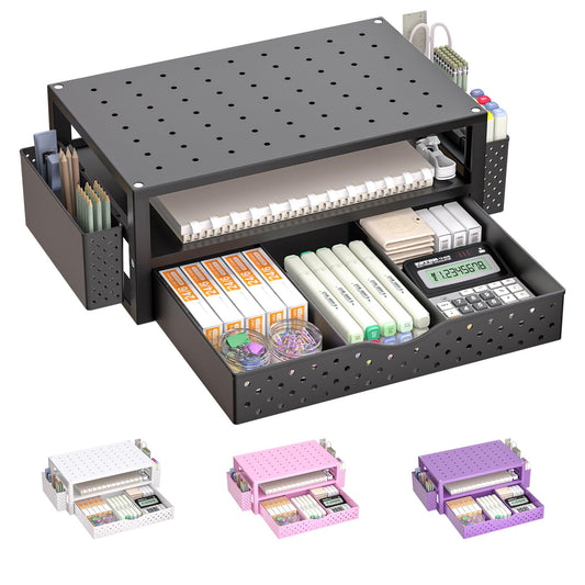 WALI Desk Organizer with Drawer and Pen Holder, 3 Tier Computer Monitor Stand for Home Office