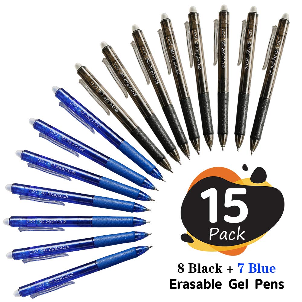 Lineon Erasable Gel Pens, 15 Pack Retractable Erasable Pens Clicker, Fine Point, Make Mistakes
