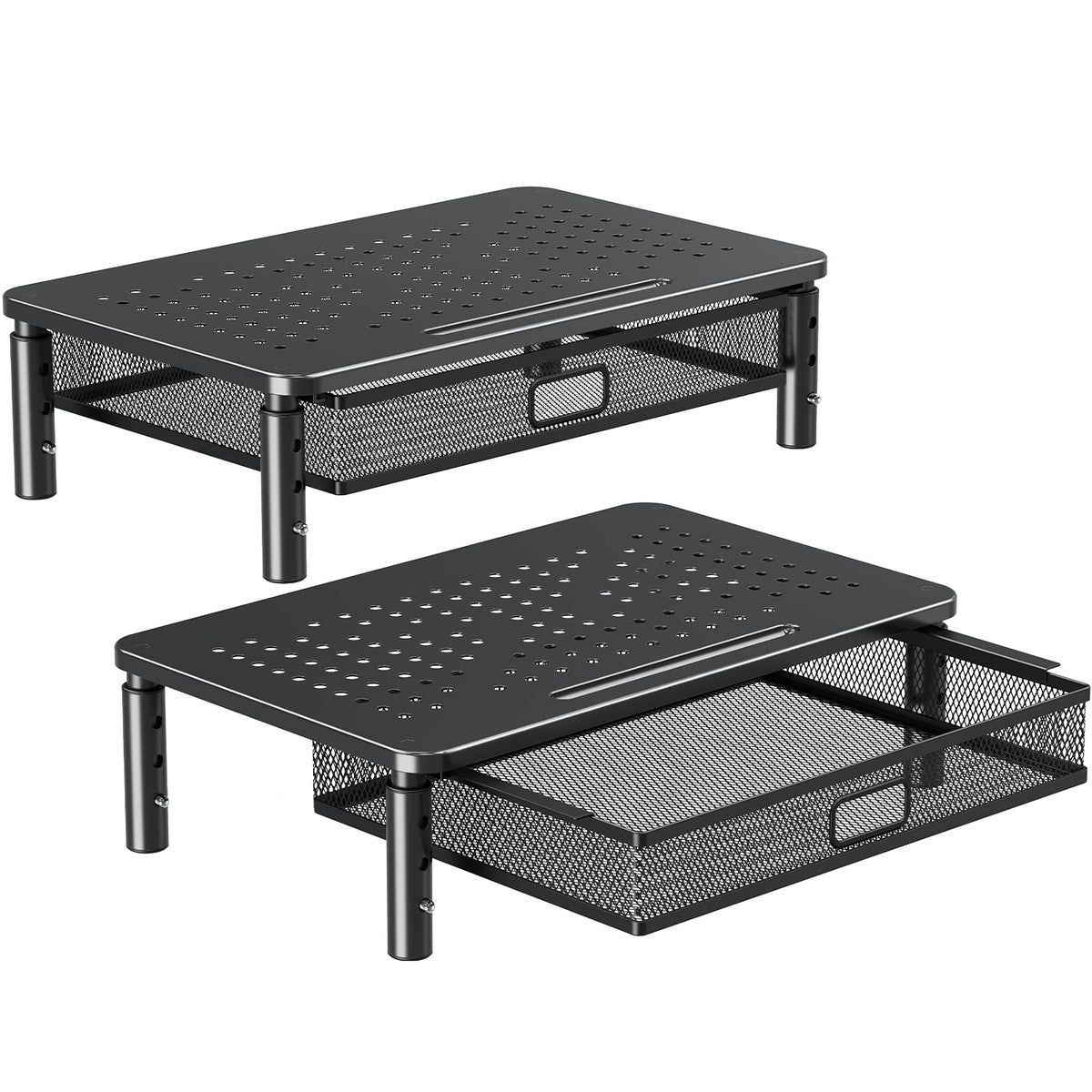 ELIVED 2 Pack Monitor Stand Riser with Metal Drawer, 3 Height Adjustable