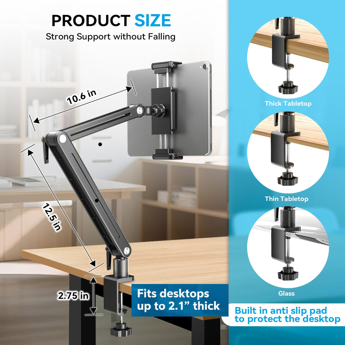 Portable Monitor Arm Mount Holder Screen Stand 18.5" 360° Rotating Base