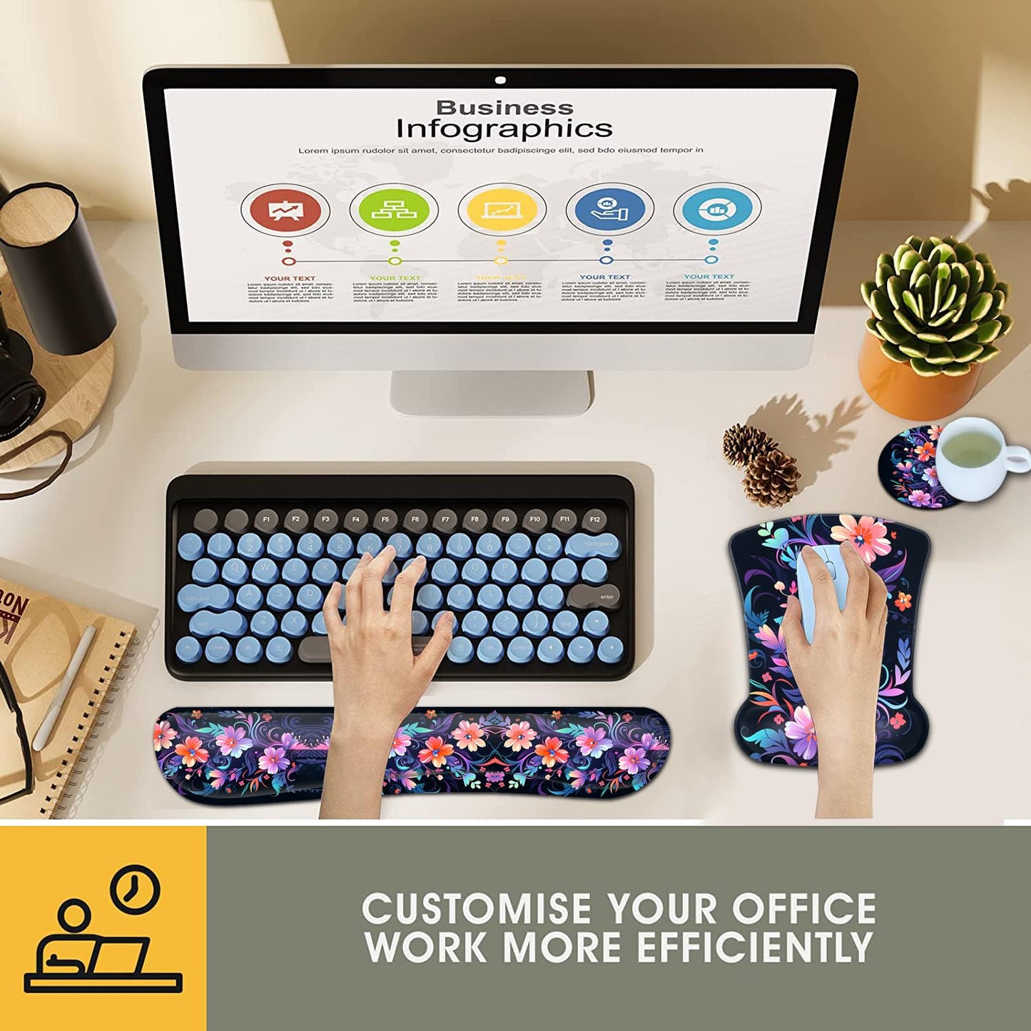 Keyboard Wrist Rest and Mouse Pad Wrist Support Set, Ergonomic Gel Mouse Pad Wrist Rest with