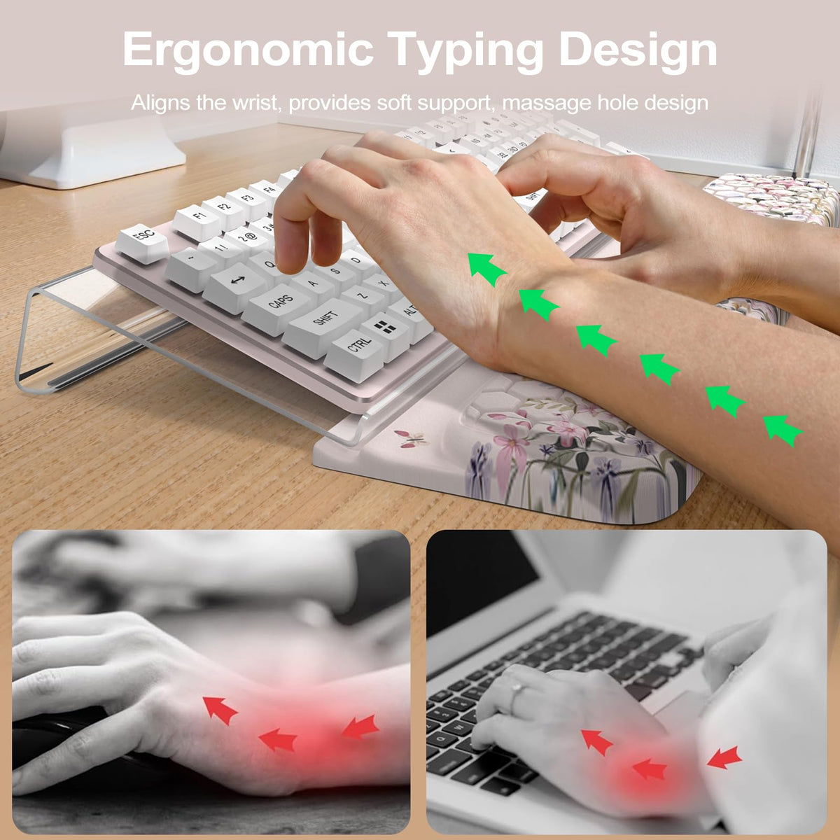 HAOCOO Keyboard Stand with Wrist Rest, Ergonomic Wrist Rest Office Desk Accessorie, 3-Level Height