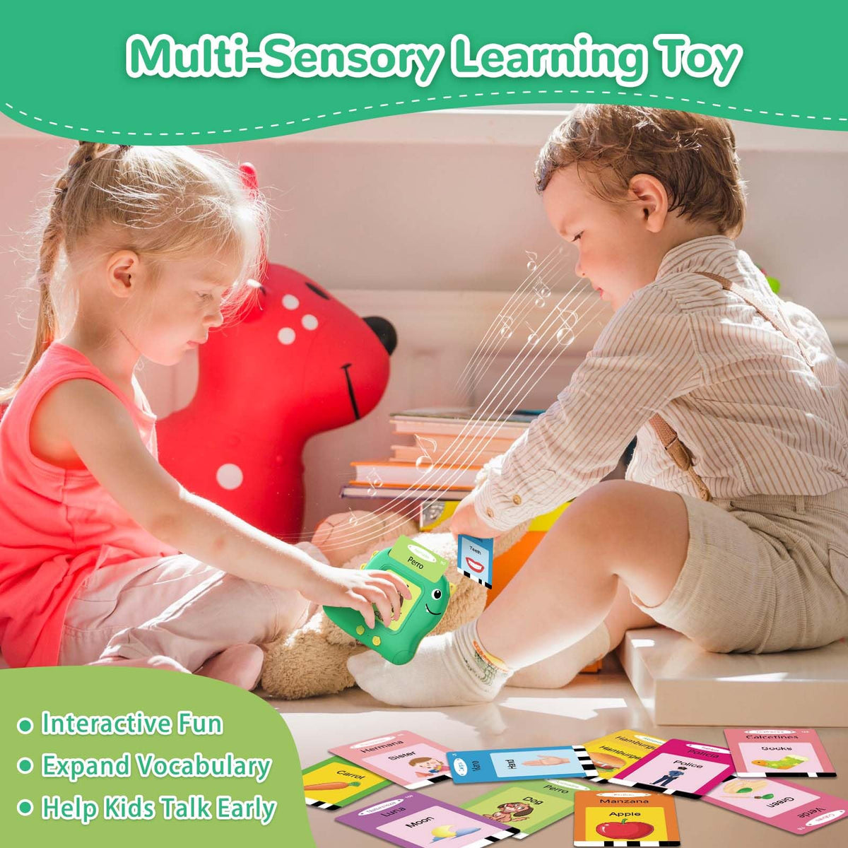 Spanish Talking Flash Cards, Bilingual Español & English Toys for Age 2-5