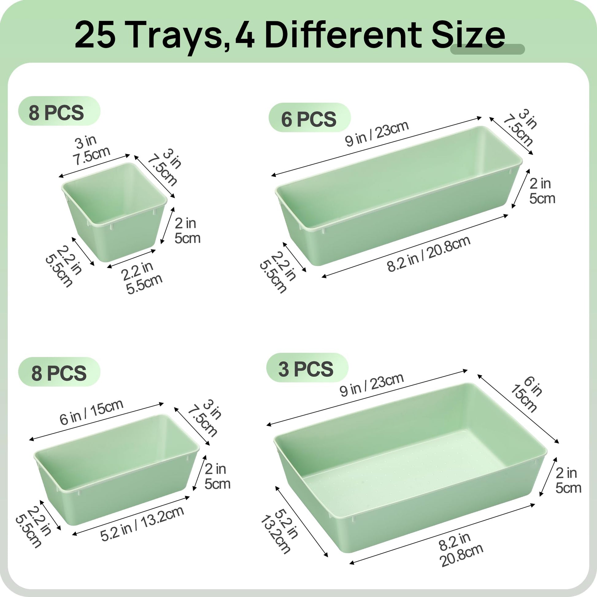 Vtopmart 25 Pack Plastic Drawer Organizers with Non-slip Rubber Pads