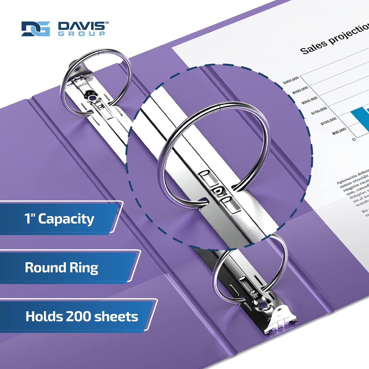 Easyview 3-Ring Binder, Clear-View Cover, 1" Round Rings, Purple, 6 Pack