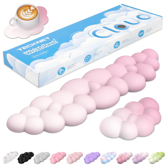 TECKNET Cloud Keyboard Wrist Rest Set, Cloud Wrist Rest with Non-Slip Base, PU Leather Wrist Pad