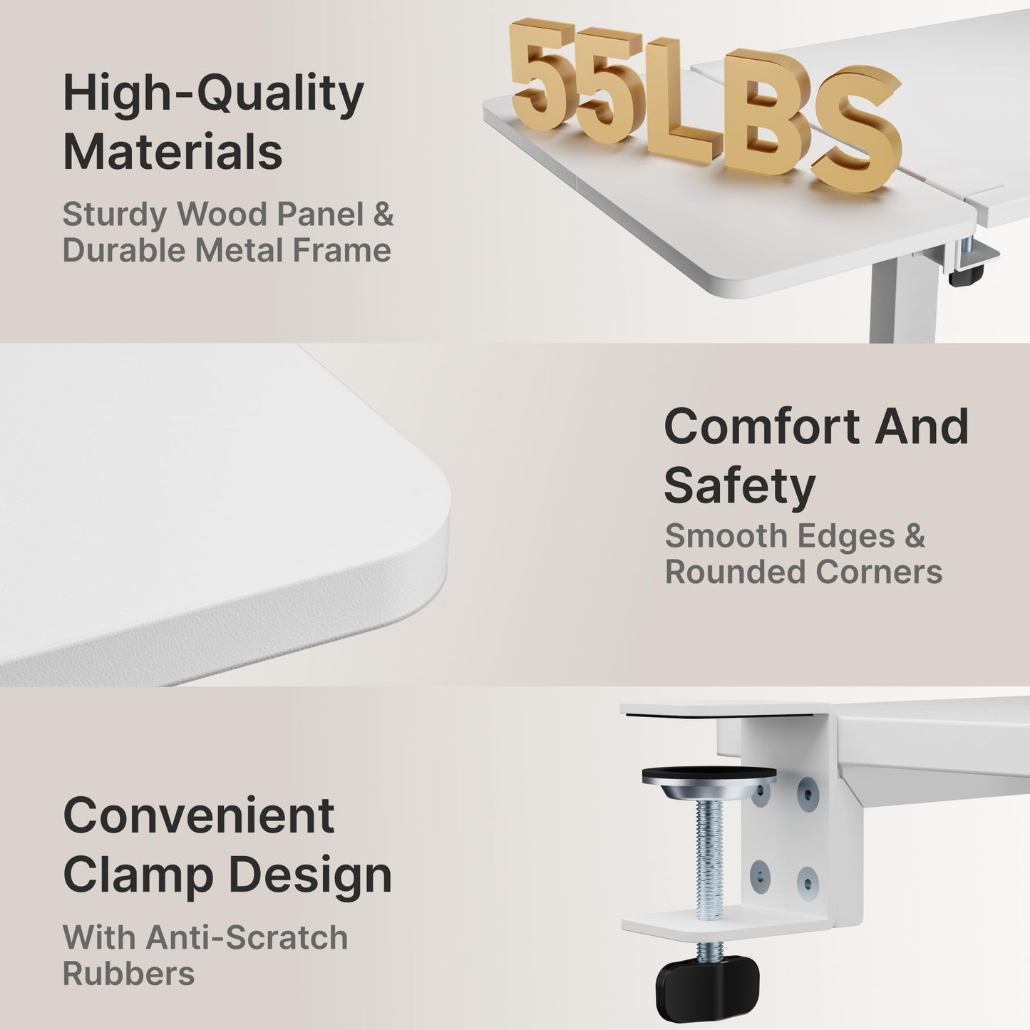 PEGZONE Desk Extender Tray, 24" x 12", with Storage Drawer, Medium, White