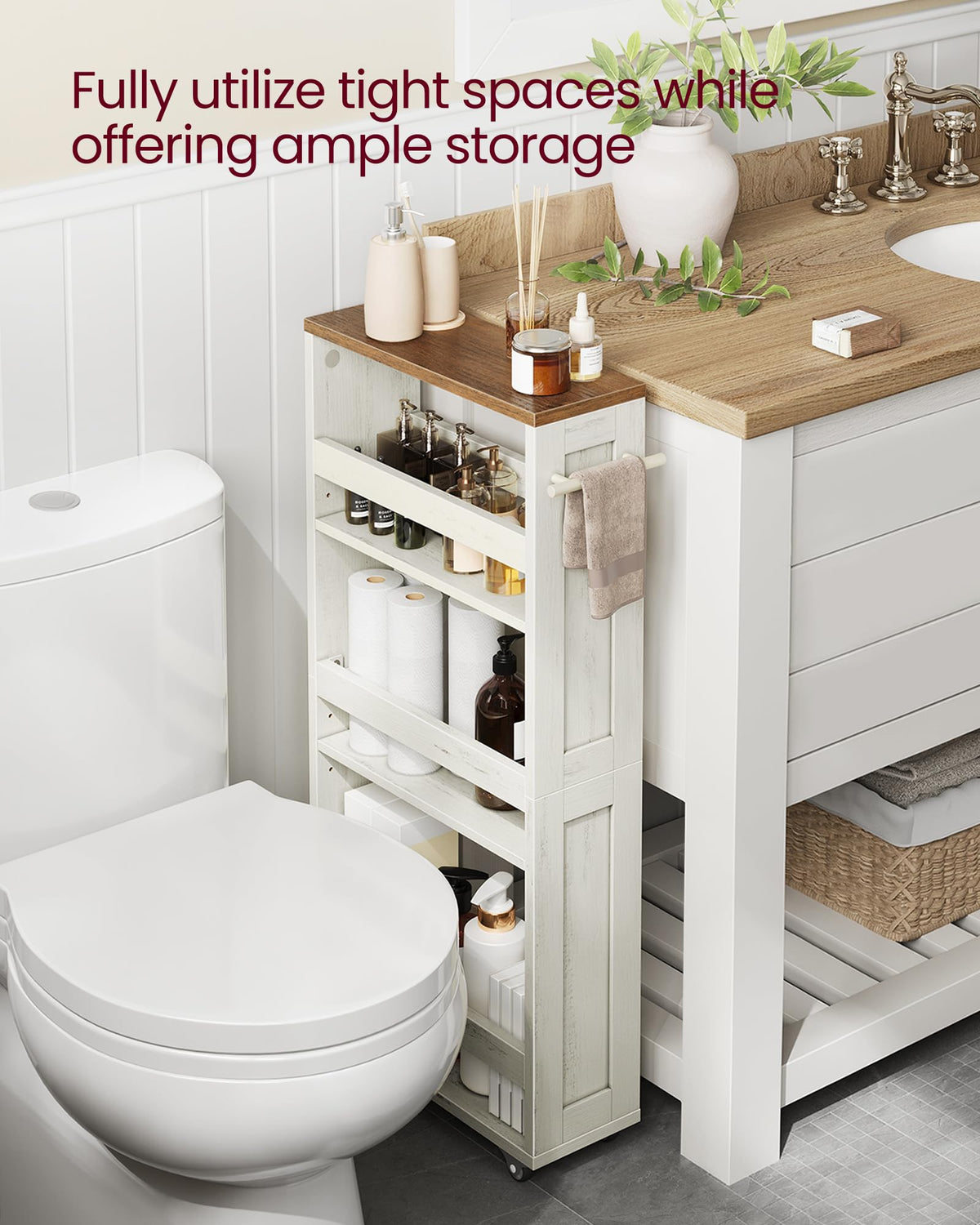 VASAGLE 4-Tier Slide-Out Storage Cart, Slim Kitchen Cart with Wheels