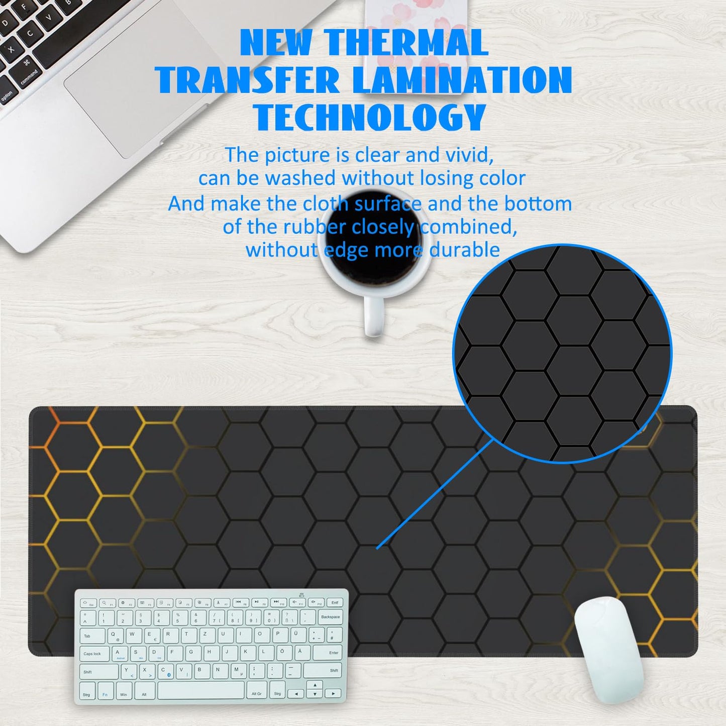 Desk Mat, Black Gold Honeycomb Technology Extended Gaming Mouse Pad Large, 31.5"x11.8" Big Mouse
