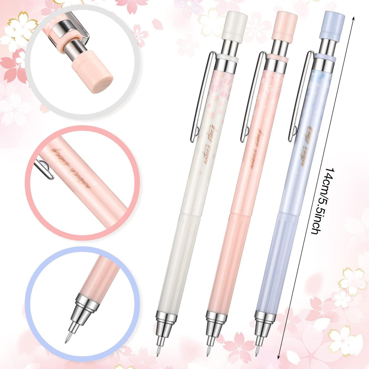 Chinco 15 Pcs Mechanical Pencils Set with Lead Refills and Erasers, 0.5 mm