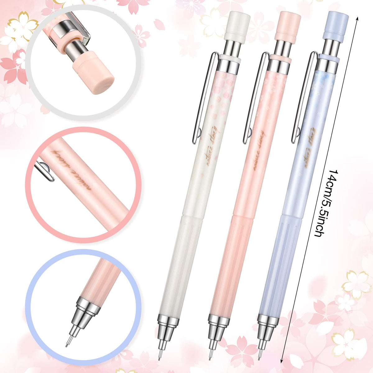 Chinco 15 Pcs Mechanical Pencils Set with Lead Refills and Erasers, 0.5 mm